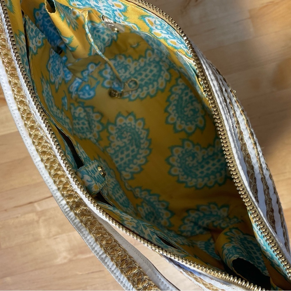 Eric Javits Straw Tan White Stripe Dame Bucket Bag - Picture 9 of 16